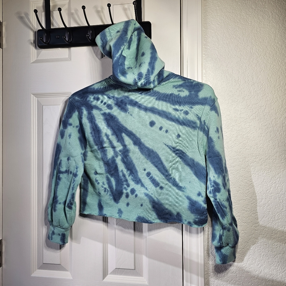 Art Class Girls Boxy Cropped Hoodie Fleece Tie Dye Green Blue NWT Size M 7/8 - Picture 5 of 8